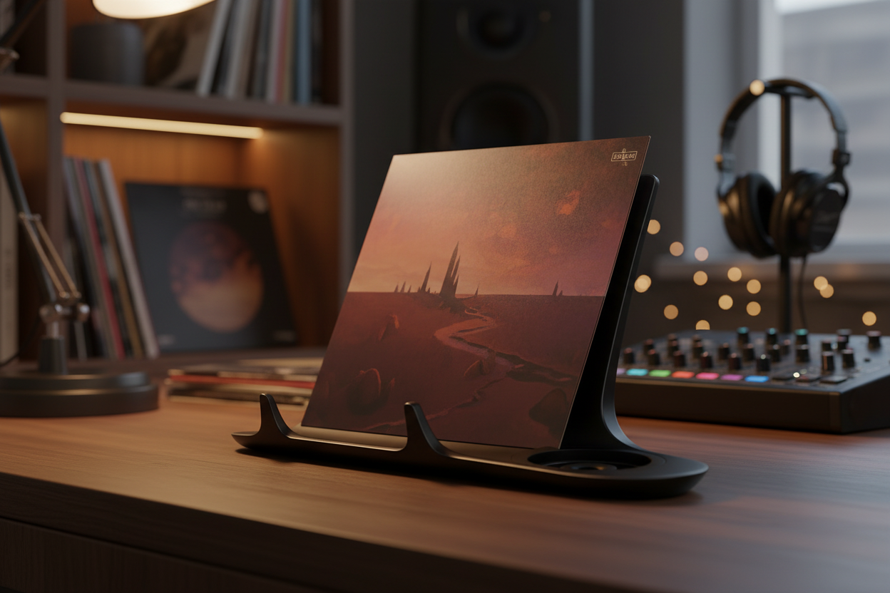 Vinyl Record Stand — Moody Studio Background