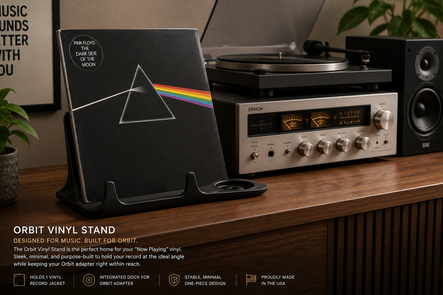 Orbit™ Studio Now Playing Vinyl Display Stand with Integrated 45 RPM Adapter Dock